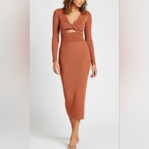 A.L.C. Madison Ribbed Knit Twist Cut-Out Midi Dress Terracotta Bodycon Stretch